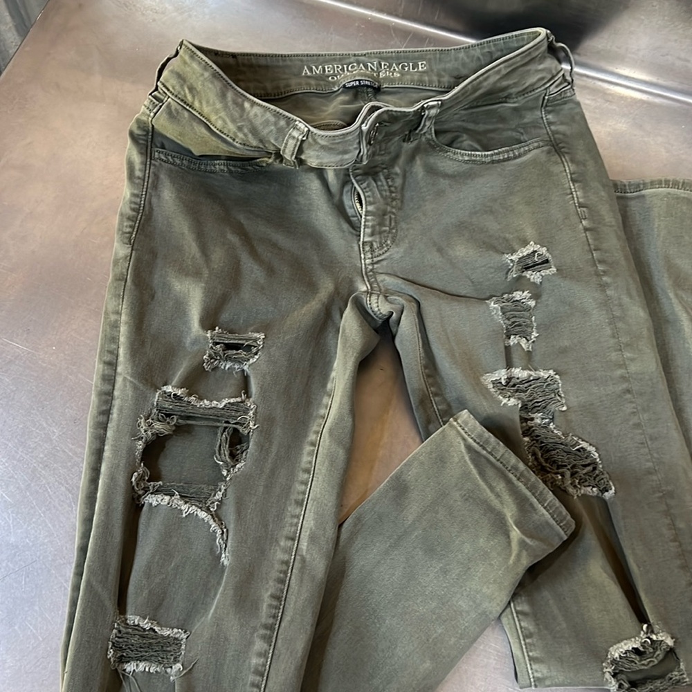 American eagle army green grayish jeggings size 6 super stretch